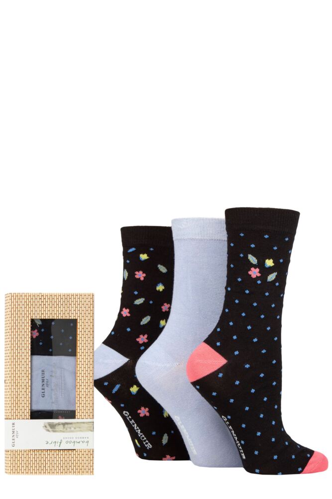 Ladies 3 Pair Glenmuir Patterned and Plain Gift Boxed Bamboo Socks