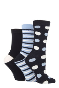 Ladies 3 Pair Elle Spotty and Stripe Feather Bamboo Socks