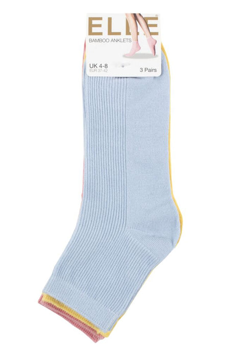 Ladies 3 Pair Elle Ribbed Bamboo Ankle Socks